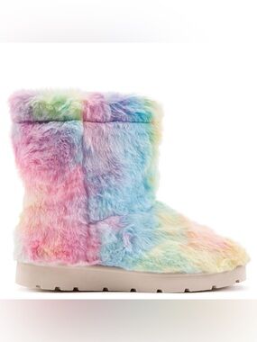 Dolls Kill Pastel Rainbow Faux Fur Ankle Boots 9